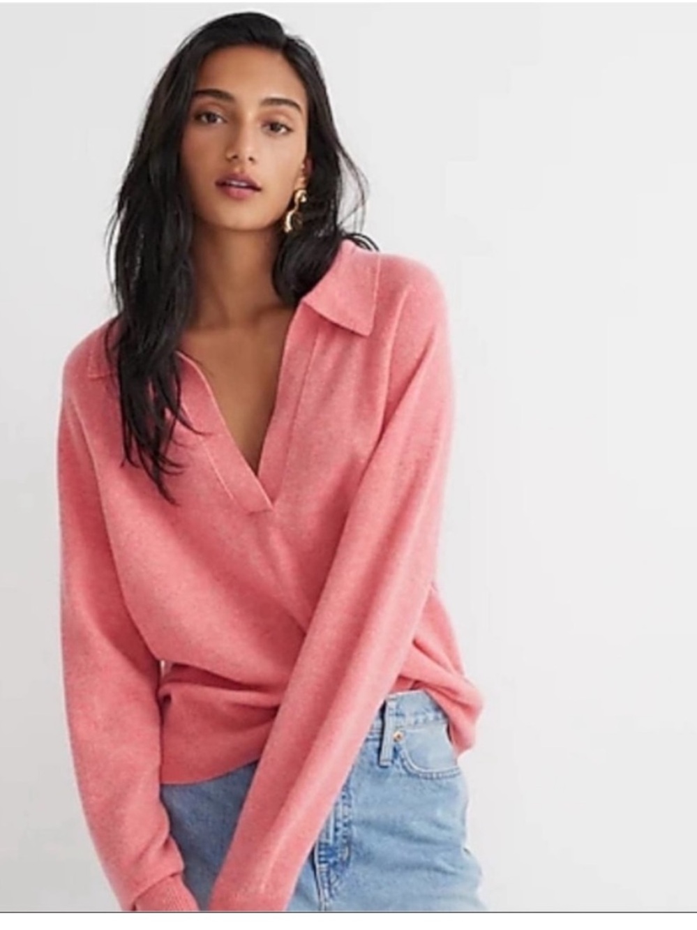 J. Crew Cashmere Collared V-neck Sweater Heather Coral
